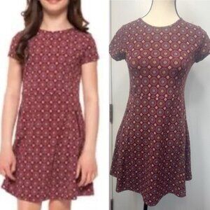 Dex Youth Dress Deep Red Petal Sleeve Girls Slim Fit Size XL